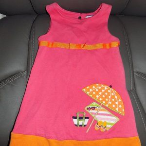 Hartstrings Pink & Orange Dress W/ Beach Scene